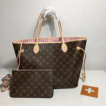 LV Neverfull shopping bag M50366 Monogram with pink