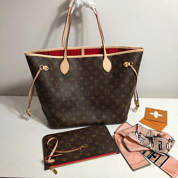LV Neverfull MM M41177 Monogram with red