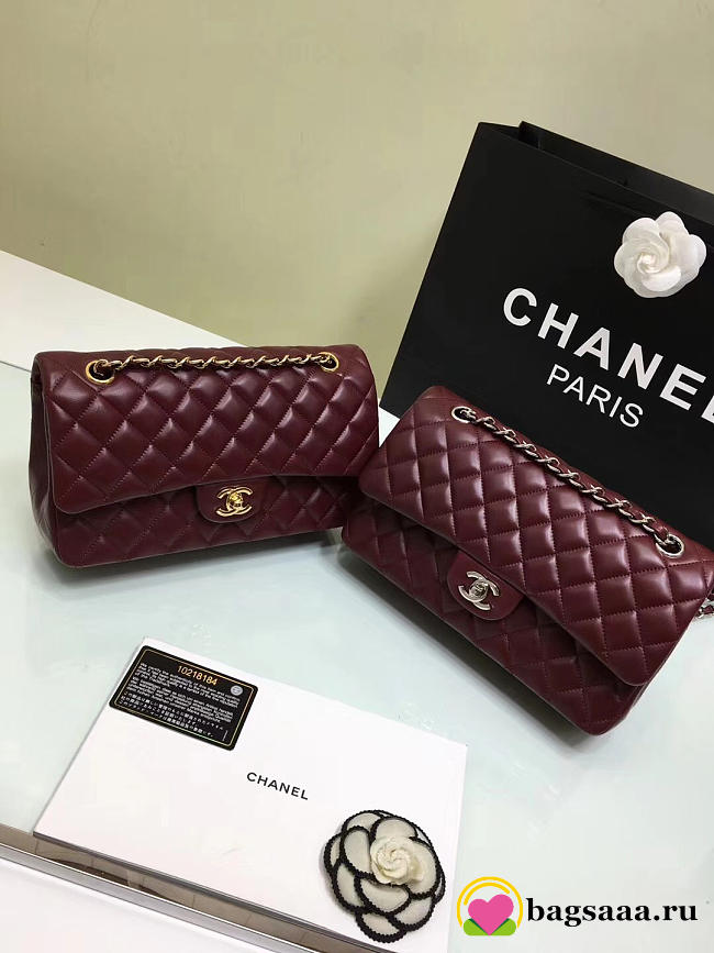 Chanel Flap Maroon Bag With Silver or gold Hardware 25cm CF1112 - 1