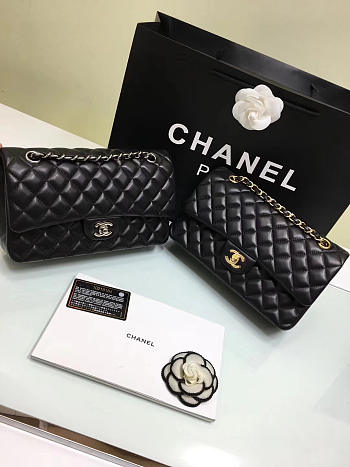 Chanel Flap Black Bag With Silver or gold Hardware 25cm CF1112