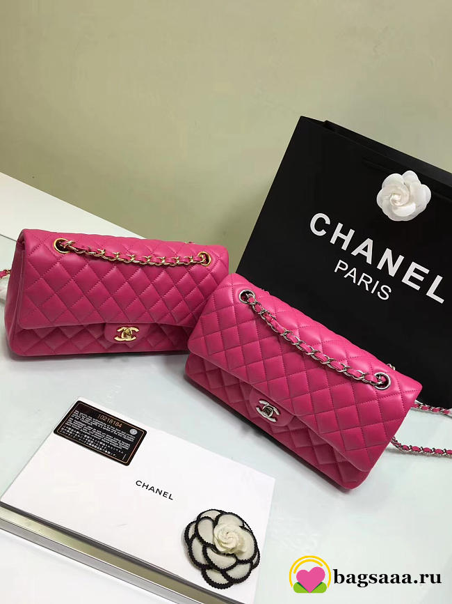Chanel Flap Rose Red Bag With Silver or gold Hardware 25cm CF1112 - 1