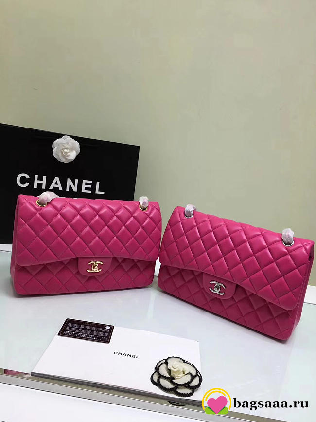 Chanel Jumbo Rose Red Maroon Bag With Silver or gold Hardware 30cm - 1