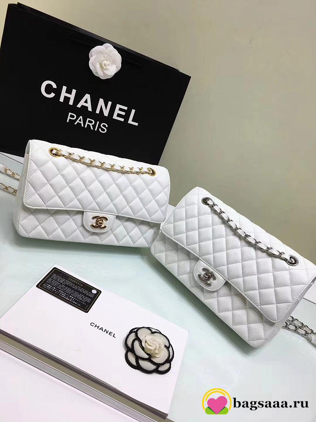 Chanel Double Flap White Bag with Silver or Glod Hardware 25cm - 1