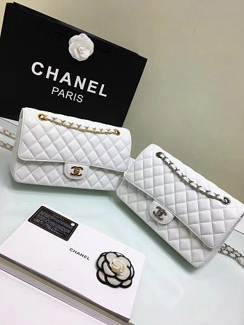 Chanel Double Flap White Bag with Silver or Glod Hardware 25cm