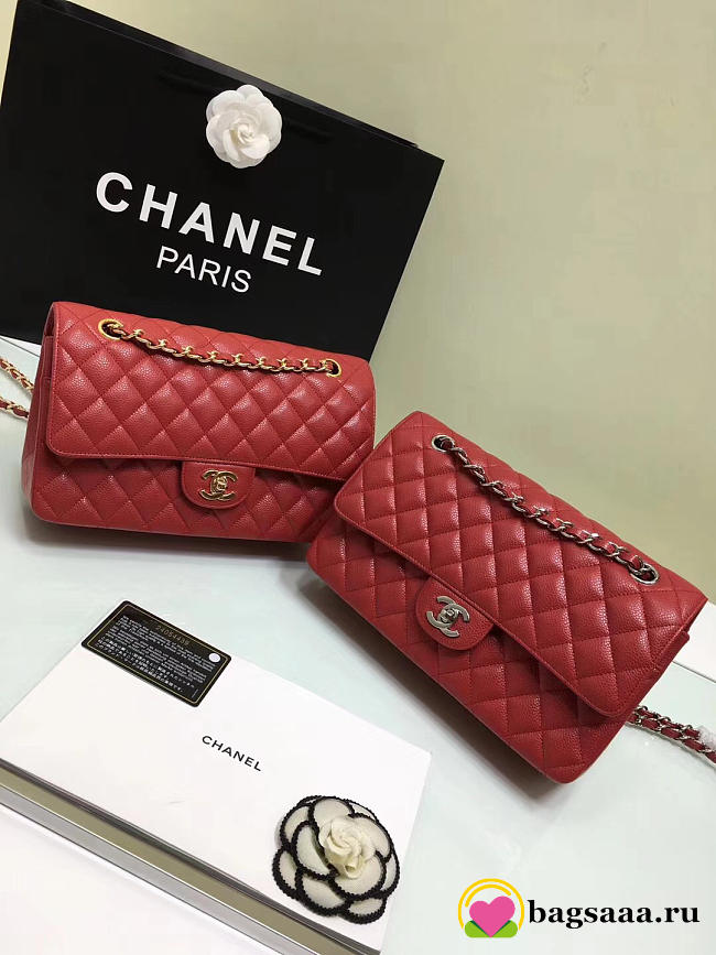Chanel Double Flap Red Bag with Silver or Glod Hardware 25cm - 1