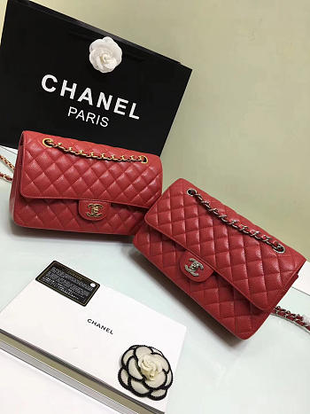 Chanel Double Flap Red Bag with Silver or Glod Hardware 25cm