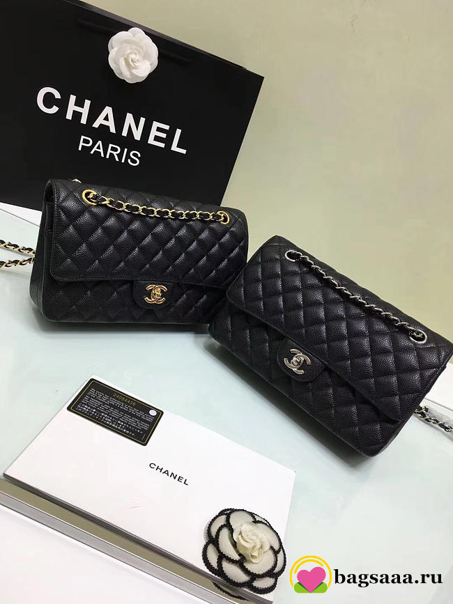 Chanel Double Flap Black Bag with Silver or Glod Hardware 25cm - 1