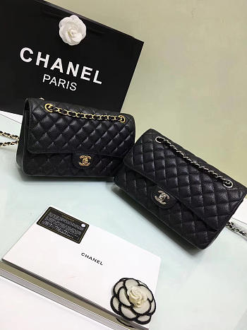 Chanel Double Flap Black Bag with Silver or Glod Hardware 25cm