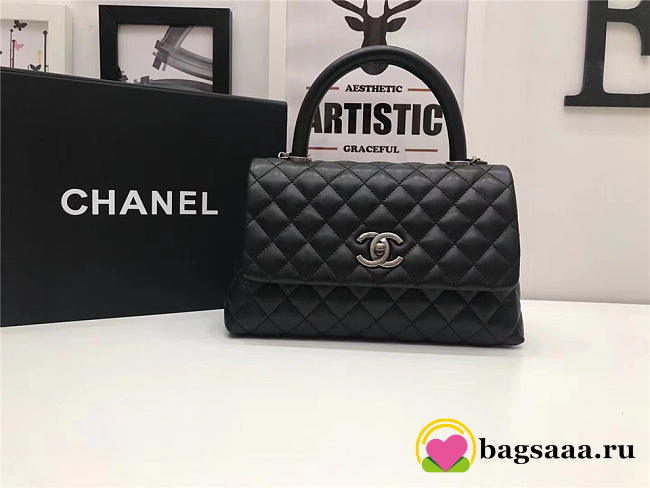 Chanel Coco Black Handle Bag with Silver Hardware - 1