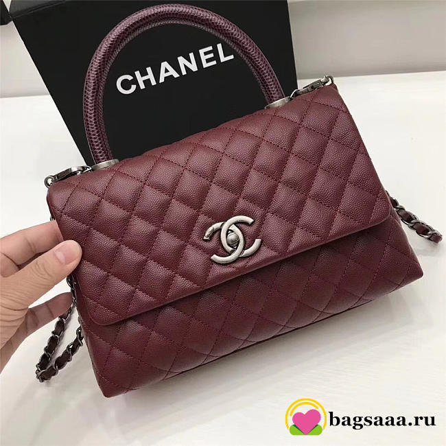 Chanel Coco Wine Red Handle Bag with Silver Hardware - 1