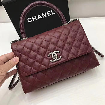 Chanel Coco Wine Red Handle Bag with Silver Hardware