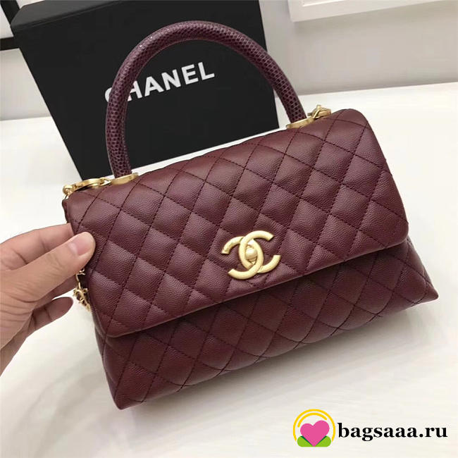 Chanel Coco Wine Red Handle Bag with Gold Hardware - 1