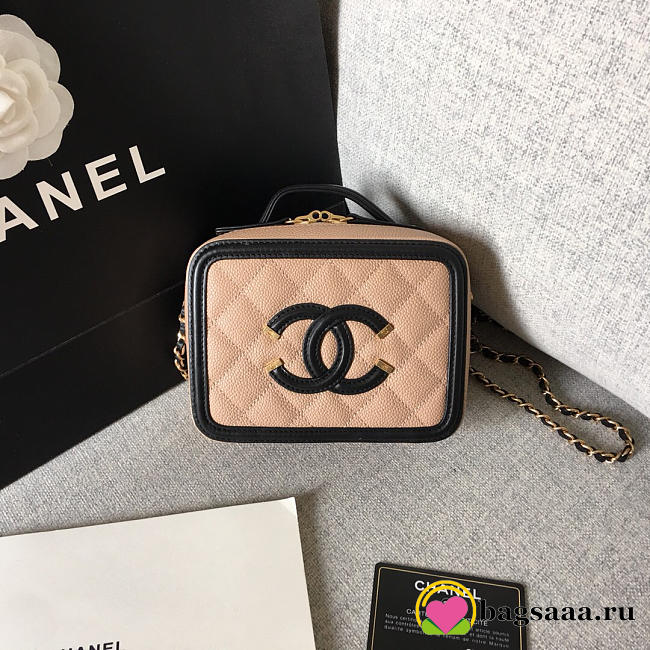 Chanel small Caviar Vanity bag pink and black - 1