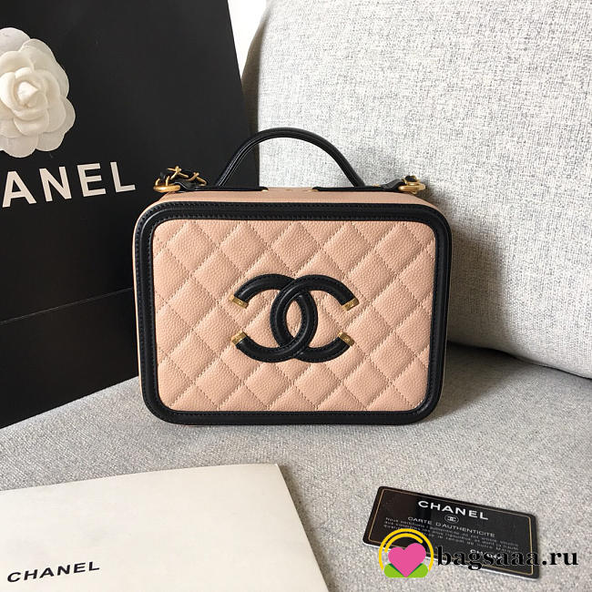 Chanel medium Caviar Vanity bag pink and black - 1