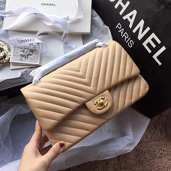 Chanel Flap Apricot Chevron Lambskin 25CM With Gold Hardware