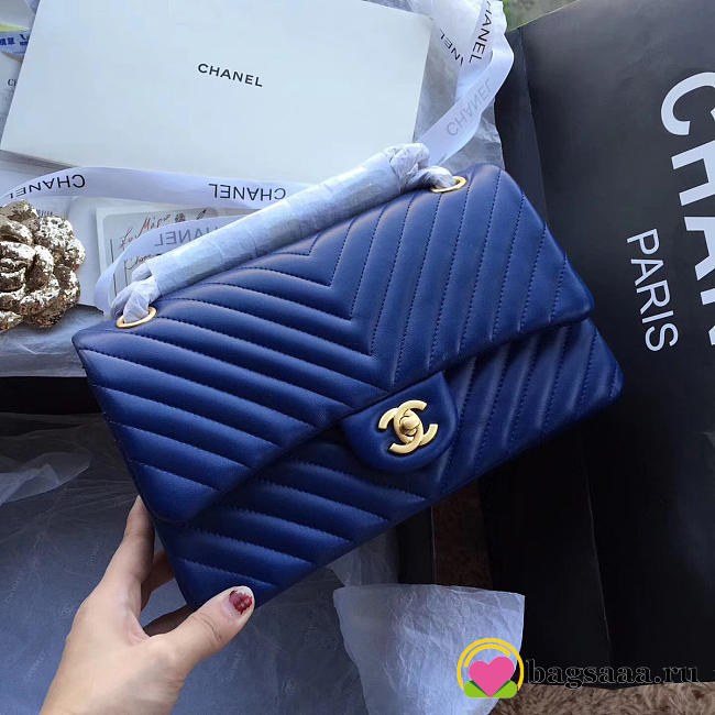 Chanel Flap Blue Chevron Lambskin 25CM With Gold Hardware - 1