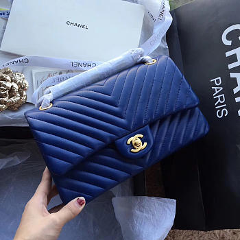 Chanel Flap Blue Chevron Lambskin 25CM With Gold Hardware