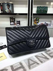 Chanel Flap Black Chevron Caiar 25CM With Silver Hardware - 3