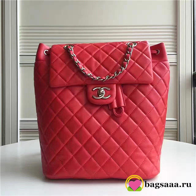 Chanel Lambskin Backpack Red Silver Hardware P1200 - 1