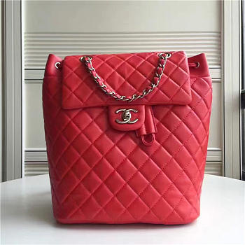 Chanel Lambskin Backpack Red Silver Hardware P1200