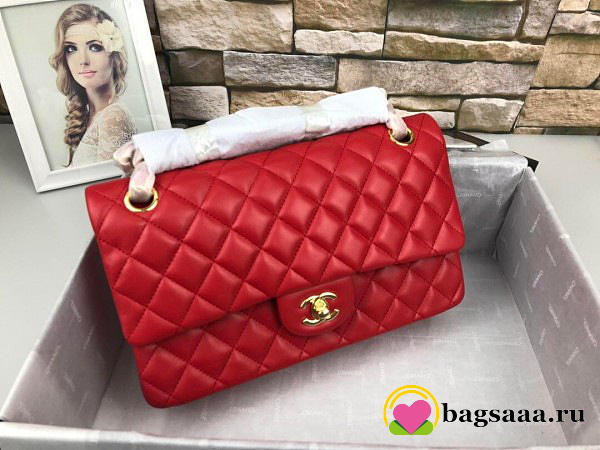 Chanel Flap Bag Lambskin Red With Gold Hardware - 1