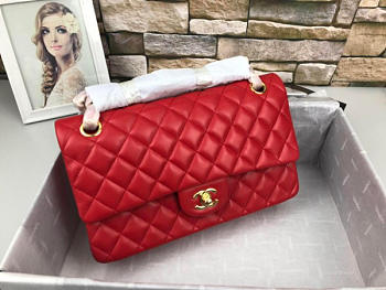 Chanel Flap Bag Lambskin Red With Gold Hardware