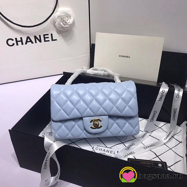 Chanel Flap Bag Lambskin Light Blue with Gold Hardware 20CM - 1