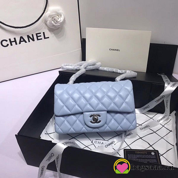 Chanel Flap Bag Lambskin Light Blue with Silver Hardware 20CM - 1