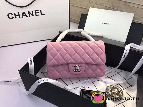 Chanel Flap Bag Lambskin Pink with Silver Hardware 20CM - 1