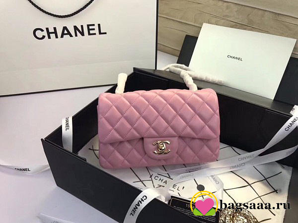 Chanel Flap Bag Lambskin Pink with Gold Hardware 20CM - 1