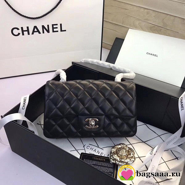 Chanel Flap Bag Lambskin Black with Sliver Hardware 20CM - 1