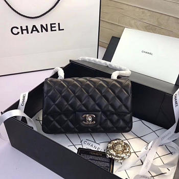 Chanel Flap Bag Lambskin Black with Sliver Hardware 20CM