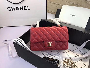 Chanel Flap Bag Lambskin Red with Gold Hardware 20CM