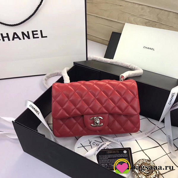 Chanel Flap Bag Lambskin Red with Silver Hardware 20CM - 1