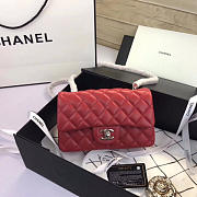 Chanel Flap Bag Lambskin Red with Silver Hardware 20CM - 1
