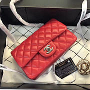 Chanel Flap Bag Lambskin Red with Silver Hardware 20CM - 2