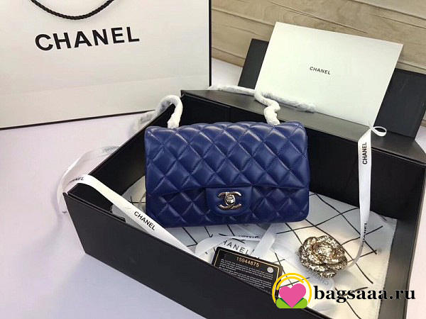 Chanel Flap Bag Lambskin Blue with Silver Hardware 20CM - 1