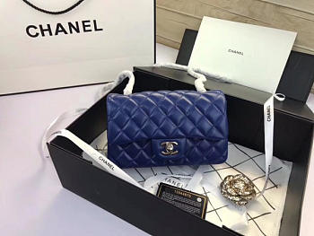 Chanel Flap Bag Lambskin Blue with Silver Hardware 20CM