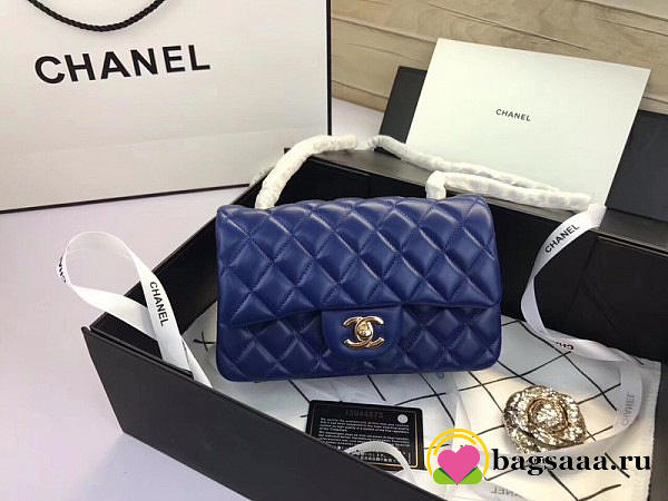 Chanel Flap Bag Lambskin Blue with Gold Hardware 20CM - 1