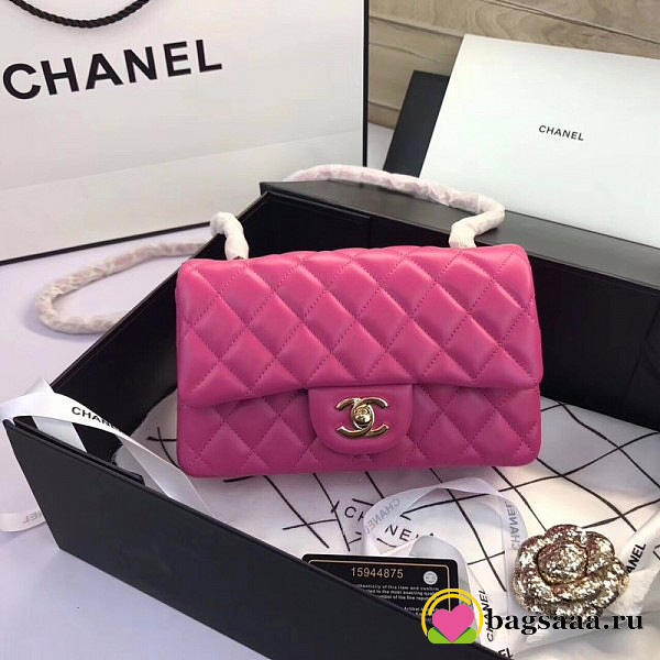 Chanel Flap Bag Lambskin Rose Red with Gold Hardware 20CM - 1