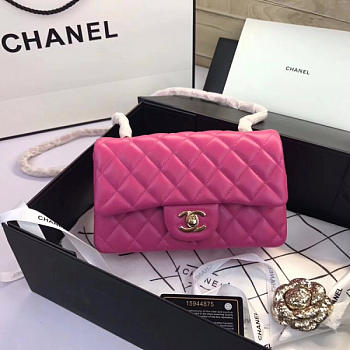 Chanel Flap Bag Lambskin Rose Red with Gold Hardware 20CM
