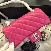 Chanel Flap Bag Lambskin Rose Red with Gold Hardware 20CM - 3