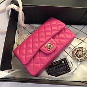 Chanel Flap Bag Lambskin Rose Red with Gold Hardware 20CM - 4