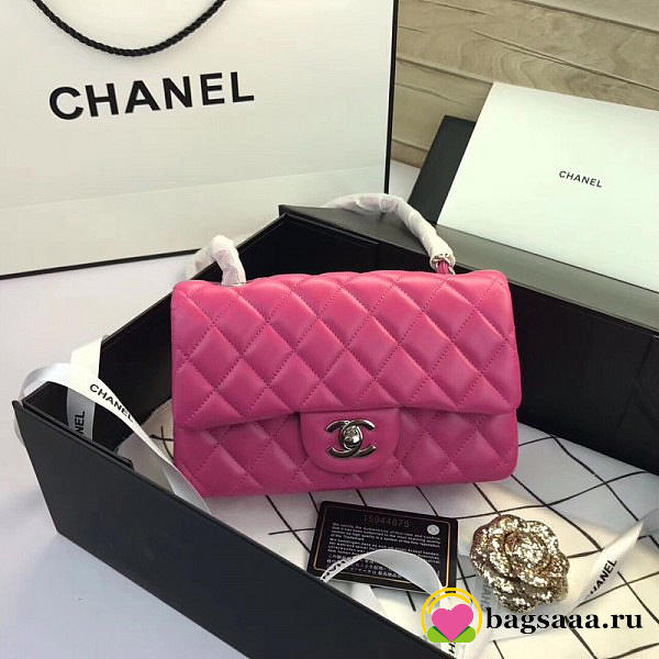 Chanel Flap Bag Lambskin Rose Red with Silver Hardware 20CM - 1