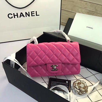 Chanel Flap Bag Lambskin Rose Red with Silver Hardware 20CM