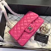 Chanel Flap Bag Lambskin Rose Red with Silver Hardware 20CM - 2