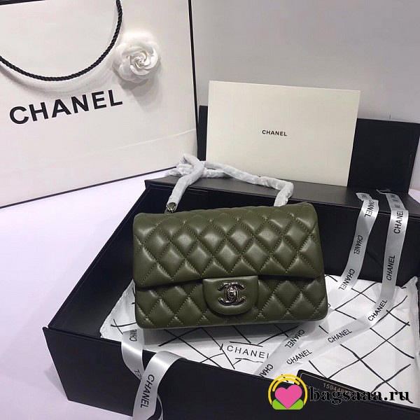 Chanel Flap Bag Lambskin Dark Green with Silver Hardware 20CM - 1