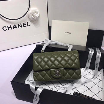 Chanel Flap Bag Lambskin Dark Green with Silver Hardware 20CM