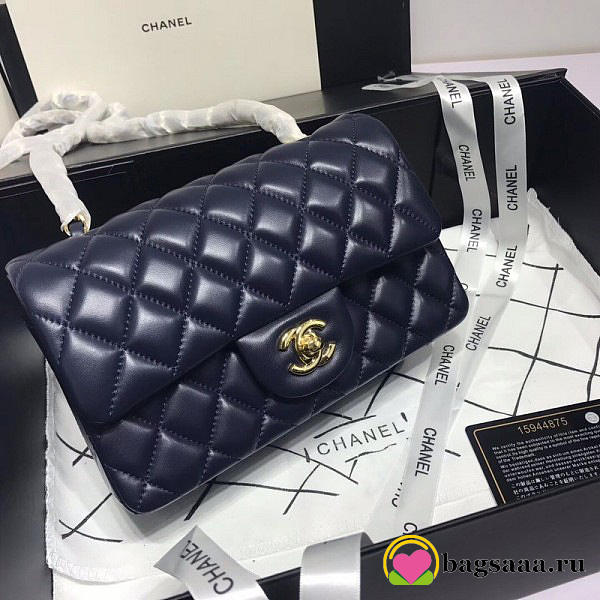 Chanel Flap Bag Lambskin Navy Blue with Gold Hardware 20CM - 1