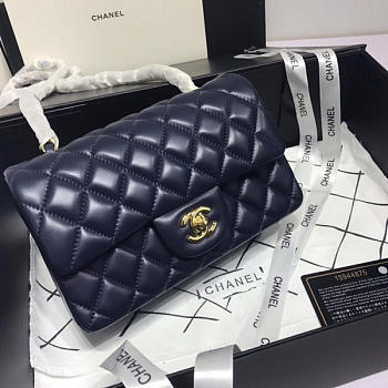 Chanel Flap Bag Lambskin Navy Blue with Gold Hardware 20CM